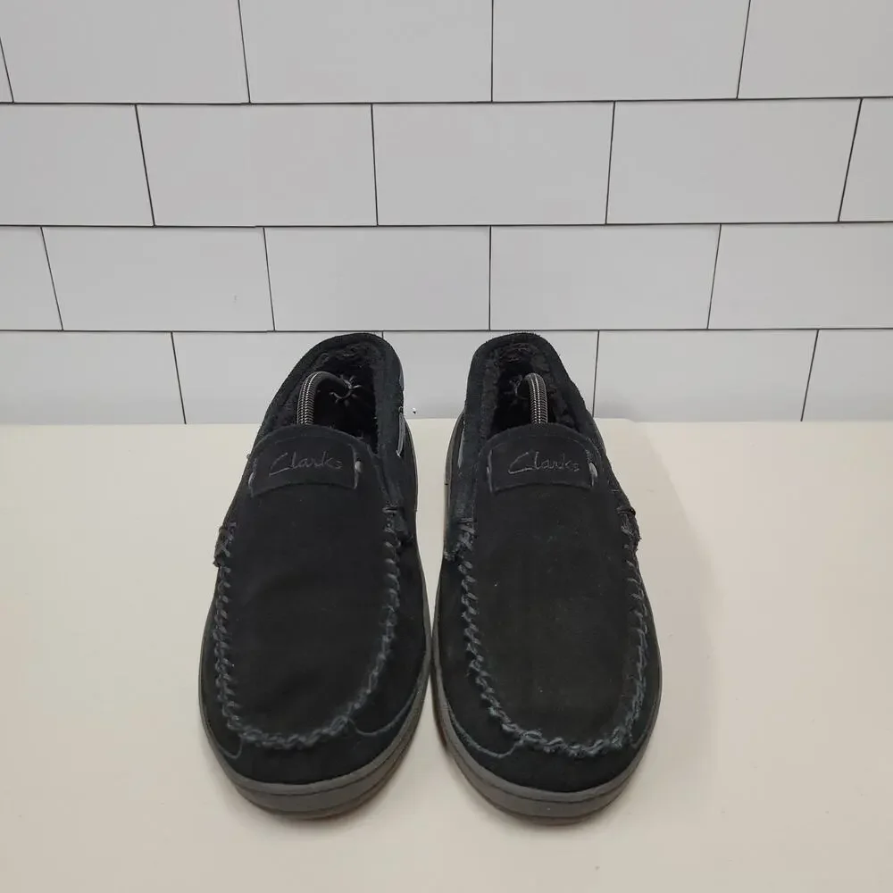 Clarks Andy Men's Black Suede Moccasin Slippers Size 11M Cozy Indoor Outdoor